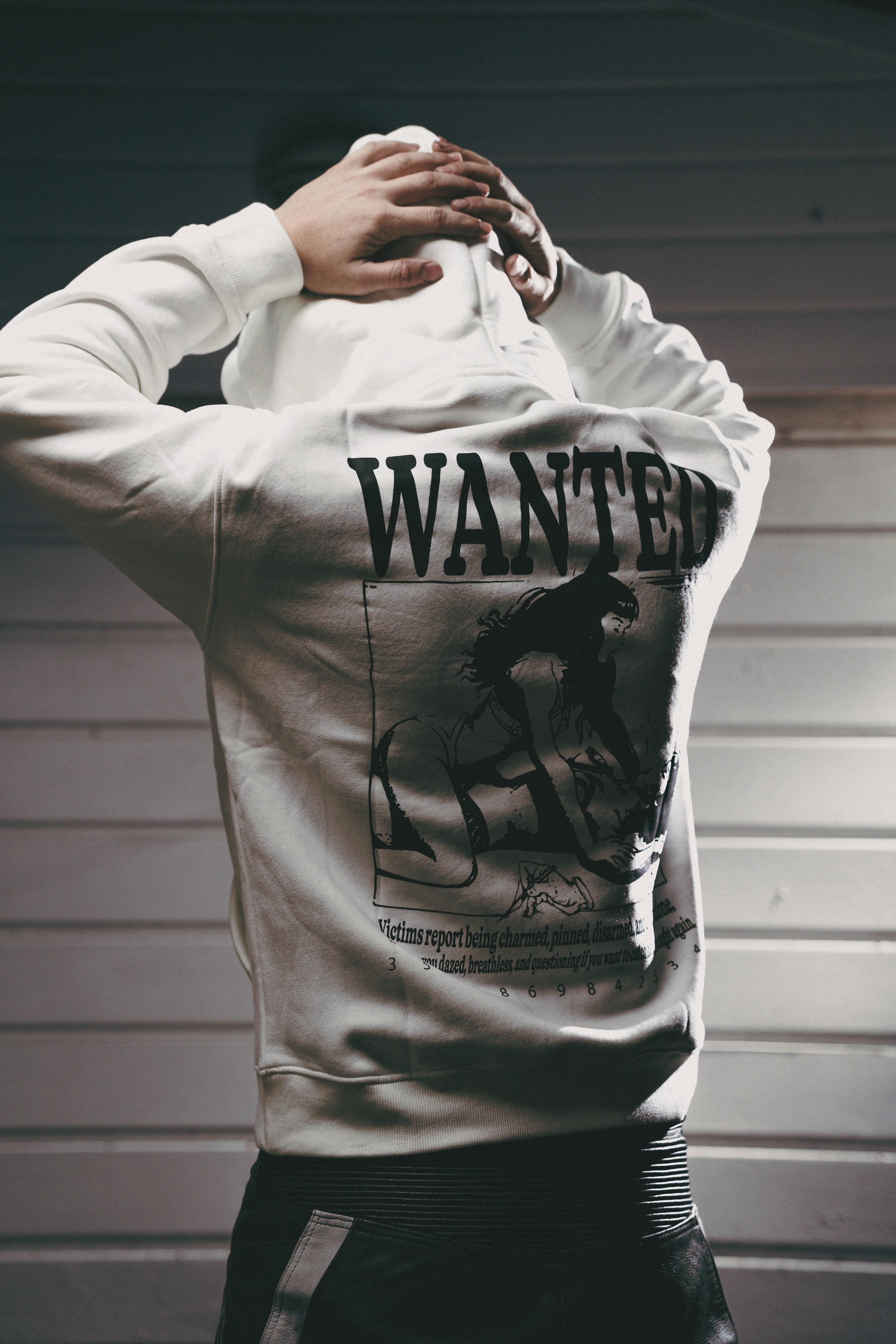 'WANTED' Puff Print Pullover Hoodie
