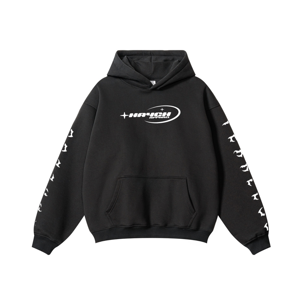 345GSM Solid Color Pullover Hoodie Black